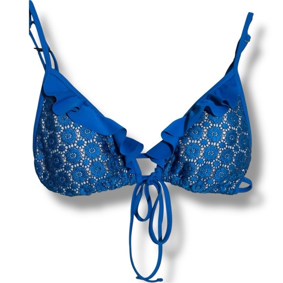 No Boundaries Blue Crochet Ruffle Strappy Adjustable Bikini Top - Picture 12 of 16